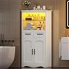 Hzuaneri Mobile Bagno con luce LED Regolabile, 2 Cassetti e 2 Anta, 2 Ripiani in Vetro Regolabili, Mobiletto Bagno Salvaspazio, per Soggiorno o Bagnos, Dimensioni, 30 x 60 x 130 cm, Bianco SC20103XEU