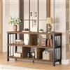 IBF Farmhouse - Scaffale a 3 ripiani, in legno e metallo, 5 cubi, moderna libreria orizzontale bassa per camera da letto, soggiorno, libreria cubby da ufficio con contenitore, marrone rustico, 120 cm