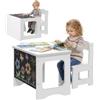 AIYAPLAY Set Tavolo e Sedia per Bambini 3-6 Anni Piano Reversibile Bianco | Legno MDF, Superficie Bianca e Lavagna, Angoli Arrotondati, per Cameretta e Studio