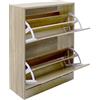 BAKAJI Scarpiera Portascarpe Salvaspazio in Legno Melaminico Con 2 Ante a Ribalta E Doppia Profondita' Dimensioni 60x24x83,5cm (Beige)