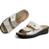 JOMIX Ciabatte Comode Donna con Strappo Pantofole Anatomiche Estive con Plantare Estraibile Sandali Zeppa Ergonomici da Anziani in Vera Pelle Ideali per Piedi Sensibili e Gonfi Argento 39
