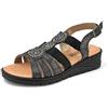 JOMIX Sandali Donna Estive con Zeppa Comodi Eleganti Vera Pelle Elastico Regolabile Antiscivolo Scarpe per Signora Anziana TD2965 Nero 39