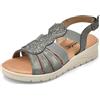 JOMIX Sandali Donna Estive con Zeppa Comodi Eleganti Vera Pelle Elastico Regolabile Antiscivolo Scarpe per Signora Anziana TD2965 Grigio 38