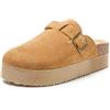 JOMIX Zoccoli Donna con Zeppa Ciabatte Invernali Comodi da Casa Pelle Scamosciata Pantofole da Inverno con Suola in Sughero Sabot con Fibbia e Motivi Animalier WCT255086 Cammello 39