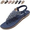 Acfoda Sandali Donna Estive Tacco Bassi Comode Eleganti Infradito Gioiello Ciabatte da Spiaggia Casual Antiscivolo Scarpe con Strass Talla Azul 41 = Produttore Dimensione 42