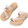 JOMIX Sandali Donna Estivi Aperti con Punta Divisa Zeppa e Strass Comode Scarpe Aperte Leggere e Traspiranti Ciabatte Eleganti alla Moda per Spiaggia Mare e Vacanza (WHIT,37)