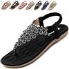 Acfoda Infradito Gioiello Donna Sandali Estive Tacco Bassi Eleganti Ciabatte da Spiaggia Casual Antiscivolo Scarpe con Strass Nero 41