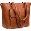 S-ZONE Borsa da lavoro in vera pelle vintage da donna grande borsa a tracolla, Gognac, Large