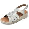 JOMIX Sandali Donna Estive Comode da Anziane Signora Sandali Eleganti Ortopediche Plantare Ergonomico Morbido Vera Pelle Bassi con Chiusura Elastico Regolabile TD2965 Bianco 39