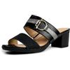 JOMIX Sandali Donna con Tacco Largo 5 cm Eleganti Estivi Ciabatte con Tacco Comodo Punta Aperta Mule Slip On con Fibbia Metallizzata per Ufficio Vacanze Tempo Libero Nero 37