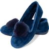 JOMIX Scarpe Ballerine Donna Invernali Ciabatte Ragazze in Velluto Rasato Pantofole Chiuse Eleganti Leggere Pelose Morbide Calde da Casa con Pompom ES2027-8 (Navy, 37)