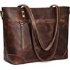 S-ZONE Donna Borsa a Tracolla Vintage 3 Vie in Vera Pelle per Laptop, da Viaggio e da Lavoro - Messenger