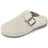 JOMIX Pantofole Donna Invernali con Fibbia Ciabatte da Casa Pelose Calde e Morbide in Sherpa Suola Antiscivolo Imbottite Chiuse Davanti Piatta Larga Comode per Anziane Nonne MD2424 Bianco 37
