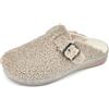 JOMIX Pantofole Donna Invernali con Fibbia Ciabatte da Casa Pelose Calde e Morbide in Sherpa Suola Antiscivolo Imbottite Chiuse Davanti Piatta Larga Comode per Anziane Nonne MD2424 Beige 37