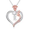 TINGN Collana da donna con ciondolo a forma di cuore, in oro bianco 14 carati, con ciondolo a forma di cuore, con lettere, per anniversario, festa della mamma, compleanno, per lei, donne, fidanzate,