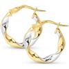 Amberta Orecchini a Cerchio in Oro Bicolore 9kt 14kt da Donna, Cerchi Intrecciati Oro Giallo e Bianco, Taglio Diamantato, 10, 15, 20 mm, Oro Massiccio Made in Italy: 14K 10.5 mm
