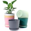 UOUZ 6'' Plant Pots Bulk, 6 Pack Plastic Planters with Drainage Holes and Saucers for Indoor Outdoor House Plants and Flowers, Colorful