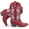 Hawkwell Stivali da cowboy da donna con ricamo - metà polpaccio a punta con tacco quadrato e facile ingresso (taglia 36-42), rosso, 41 EU