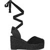 BOSANOVA Espadrillas realizzate in camoscio con dettaglio a scollatura a cuore, punta in rafia e leggera zeppa di Sparto da 8,5 cm. Chiusura con lacci Lace- up. Scarpe da donna, Nero , 40 EU