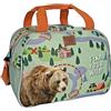 PERLETTI Borsone Palestra Bambino Ecologico con Orso - Borsa da Viaggio Duffel Bag Materiale Riciclato Verde Arancio - Borsa Sport Piscina Weekend Bambini Tracolla Regolabile - 28x41,5x21cm (Orso)