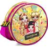 PERLETTI Borsetta Bambina Rainbow High con Sfondo Olografico Oro e Viola - Borsa Bimba a Tracolla con Glitter con Ruby Poppy Sunny - Tracollina per Bambine Regolabile Colorata e Capiente - 17x17x6cm