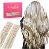 WENNALIFE Extension Capelli Veri Biadesivo, 10pz 35cm 25g Biondo Cenere con Riflessi Biondo Platino Extension Biadesive Capelli Veri Lisci Remy Tape in Hair Extensions Capelli Setosi
