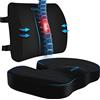 CushZone Cuscino da seduta, cuscino lombare con cinturino regolabile, per alleviare il dolore sciatica, con rivestimento lavabile in memory foam per auto, viaggio e sedia a rotelle, nero