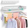 JUPPLIES Stendibiancheria da Parete Pieghevole Retrattile 80 cm - Stendino a Muro Richiudibile per Interno o Esterno - 5 Barre in Alluminio Antiruggine fino a 30 kg di Capacità (Bianco con grucce)