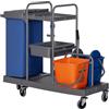 HOMCOM Carrello Pulizie Professionale a 3 Ripiani con Sacco per Immondizia, Ganci per Scopa, Secchio Lavapavimenti con Strizzatore per Mocio e 5 Ruote, per Hotel e Albergo, 111x63.3x103 cm, Grigio