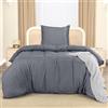 Utopia Bedding Copripiumino Singolo - Copripiumino in Microfibra di Poliestere 135x200cm + Federa Ricamata 80x80cm - Grigio