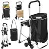 HOMCOM Carrello Spesa con Sedile Pieghevole, Carrellino Spesa con Ruote e Borsa da 40L Impermeabile, Manico, Trolley Spesa in Alluminio e Tessuto Oxford, 46x59.5x97 cm, Nero
