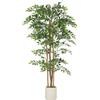 HOMCOM Pianta Artificiale di Baniano con Rami Orientabili e Vaso Contenitore Bianco in PP e Cemento, Pianta Verde in PEVA e Legno, per Interno, Ufficio, Soggiorno, Camera da Letto, 75x75x180 cm