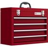 DURHAND Cassetta Porta Attrezzi in Acciaio, Valigetta Attrezzi Vuota con 4 Cassetti e Vassoio Superiore a Doppia Serratura, 51x22x39.5 cm, Rosso