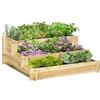 Outsunny Letto per Orto Rialzato a 3 Livelli in Legno di Abete, Fioriera da Giardino color Legno per Verdure, Fiori e Piante, 93x93x35 cm