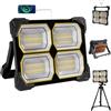 AMJYEW Faro LED Ricaricabile 300W, Faretto LED Ricaricabile 26000mAh con Pannello Solare, 5 Modalità di Illuminazione, Faro a Batteria Ideale per Campeggio, Lavoro, Pesca