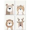 MYLILY Quadretti Cameretta Set 4 Pezzi, Animali, 21x30 cm, senza cornice