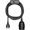 ledscom.de Cavo LEKA, spina, interruttore, nero lucido, 3 m, attacco lampada, 1x E27 max. 60W