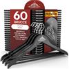Eurocali 60 Grucce Appendiabiti in Legno Nero per Abiti Vestiti Giacche Camicie - RealGruccia Barra porta Pantaloni Tacche Antiscivolo e Gancio Girevole 360° - Profilo Smussato e Finitura Lucida - 22x45cm