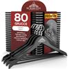Eurocali 80 Grucce Appendiabiti in Legno Nero per Abiti Vestiti Giacche Camicie - RealGruccia Barra porta Pantaloni Tacche Antiscivolo e Gancio Girevole 360° - Profilo Smussato e Finitura Lucida - 22x45cm