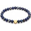 GD GOOD.designs Bracciale con Lapislazzuli e Cuore in Acciaio Inox Placcato Oro 18K | Bracciale da Donna con Perle da 6 mm | Impermeabile | Elastico 15-19 cm | Sacchetto Portagioie Incluso