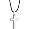 PROSTEEL Collana Croce Uomo Donna Catena di Cuoio Ciondolo Croce Cristiana Impermeabile Lunghezza 51CM Croce Argento
