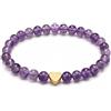GD GOOD.designs Bracciale con Ametista e Cuore in Acciaio Inox Placcato Oro 18K | Bracciale da Donna con Perle da 6 mm | Impermeabile | Elastico 15-19 cm | Sacchetto Portagioie Incluso