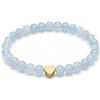 GD GOOD.designs Bracciale con Acquamarina e Cuore in Acciaio Inox Placcato Oro 18K | Bracciale da Donna con Perle da 6 mm | Impermeabile | Elastico 15-19 cm | Sacchetto Portagioie Incluso