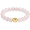 GD GOOD.designs Anello Antistress con Perle in Pietra Naturale | Anello Elastico da Donna con Perle di Quarzo Rosa e Perla S925 Placcata Oro 18K | Impermeabile - Misura 54-60