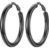 PROSTEEL Orecchini a Cerchio, 50MM, Orecchini Donna Nero, Combinazioni di Impilamento, Chiusura Minimalista Linee Morbide, con Confezione Regalo
