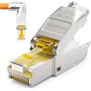 deleyCON 1x Connettore RJ45 CAT 6a Angolato 90° Senza Utensili, Schermato, 10 Gbit/s - per Cavi di Posa Rigidi (Roh), Ethernet LAN/DSL/Patch
