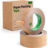 FIXCHORD Nastro per imballaggi in carta 24mm x 50m | Ecologico e Riciclabile | Scrivibile e Impermeabile | Nastro di Carta per Imballaggio per pacchi e scatole, traslochi | 3 Rotoli