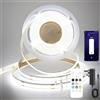 FUIQI Striscia led cob 5 Metri,con comando da telecomando e APP,Bianco Freddo 6000K,CRI90+,8mm Larghezza,striscia led cob 24V- Ideale per Cucina,Camera da Letto e Sfondo Televisivo