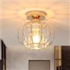 Goeco Plafoniera da Soffitto in Gabbia Metallo Cristallo E27 19cm, Oro