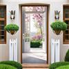 Generic Trompe l'oeil Adesivi per Porte Bellissima vista sul giardino del balcone Autoadesiva Impermeabile PVC, Carta da parati per pareti e porte poster per la camera da letto e il soggiorno 77 x 200 cm